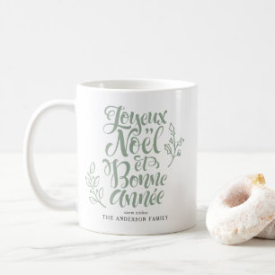 Sage Green Joyeux Noël and Bonne Année Calligraphy Coffee Mug