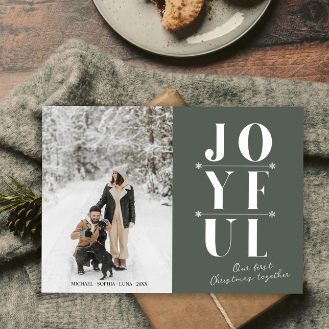 Sage Green Joyful First Christmas Modern Couple  Holiday Card (Creator Uploaded)