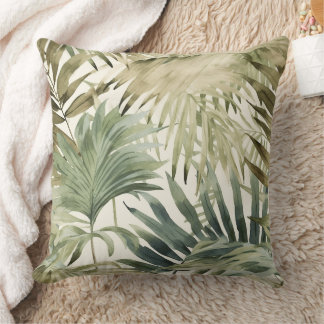 Sage Green Jungle Palm Leaf Cushion