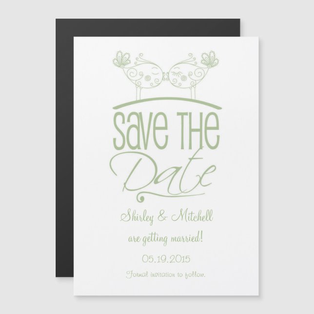 Sage Green Kissing Birds Magnetic Save the Date Magnetic Invitation (Front/Back)