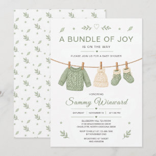 Sage Green Knitted Baby Shower Invitation
