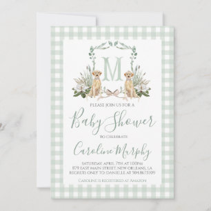 Sage Green Lab Baby Shower Preppy Gingham Invitation