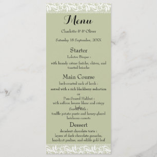 Sage Green Lace Classic Elegant Wedding Menu Cards