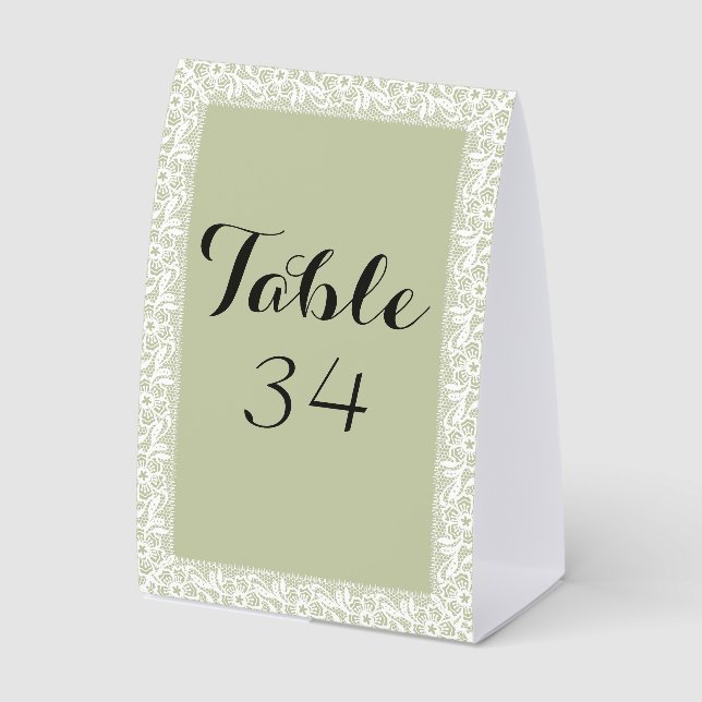 Sage Green Lace Classic Wedding Tent Table Numbers (Front)