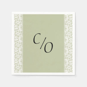 Sage Green Lace Elegant Wedding Monogrammed Napkin