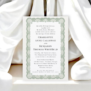 Sage Green Lace Frame Traditional Wedding Invitation