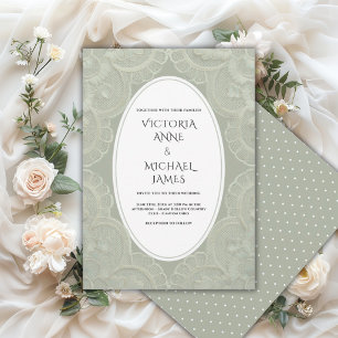 Sage Green Lace Whimsical Vintage Wedding Invitation