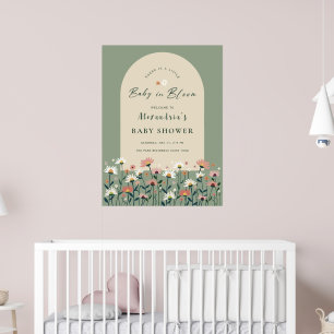 Sage Green Large Baby in Bloom Shower Sign Poster