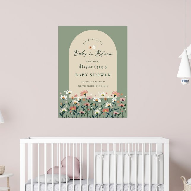 Sage Green Large Baby in Bloom Shower Sign Poster (Nursery 2)