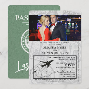 Sage Green Las Vegas Passport Wedding Invitation