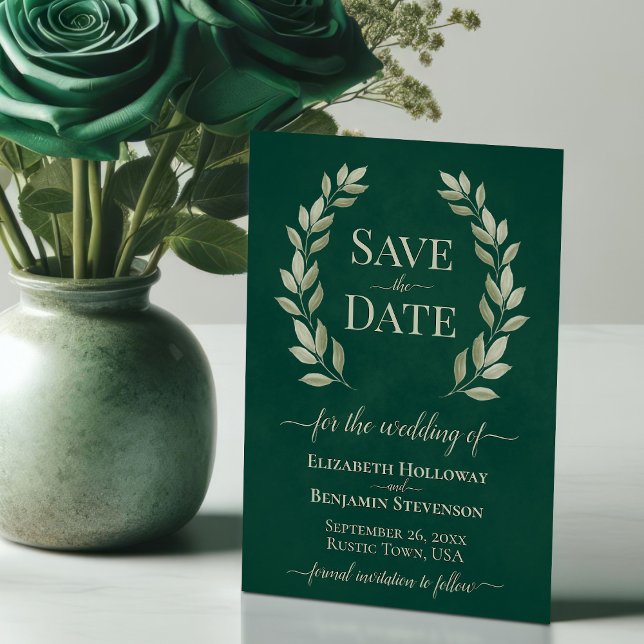 Sage Green Laurel Leaves Elegant Emerald Wedding Save The Date (Creator Uploaded)