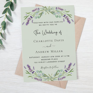 Sage green lavender florals luxury wedding invitation