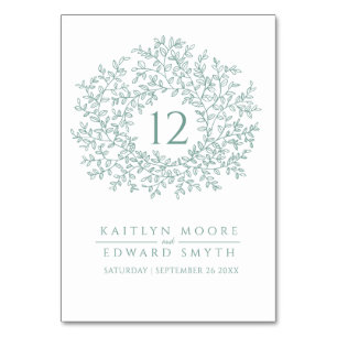 Sage green leaf circle monogram wedding custom table number