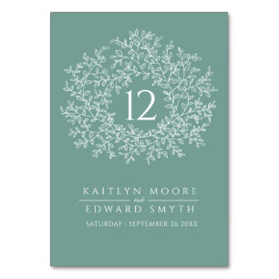 Sage green leaf circle monogram wedding custom table number