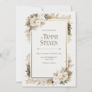 Sage Green Leaf Ivory Blossom Wedding Invitation