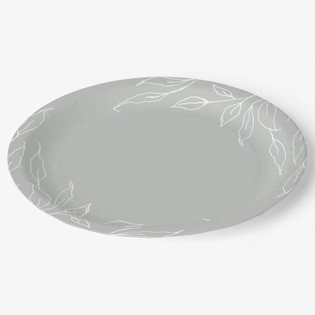 Sage Green Leaf Motif Thanksgiving Party Paper Plate (Angled)