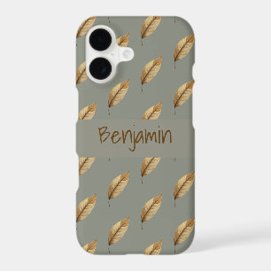 Sage Green Leaf Pattern Monogram Name