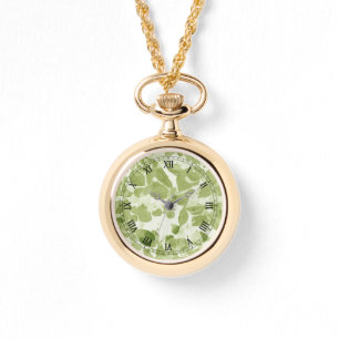 Sage Green Leaf Pattern, Vintage Inspired Watch