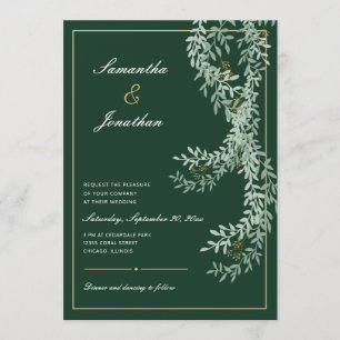 Sage Green Leaf Vines   Emerald Green Wedding Invitation