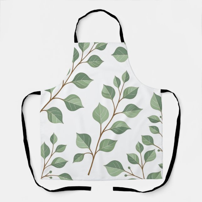 Sage Green Leafy Branches Botanical Watercolor  Apron (Front)