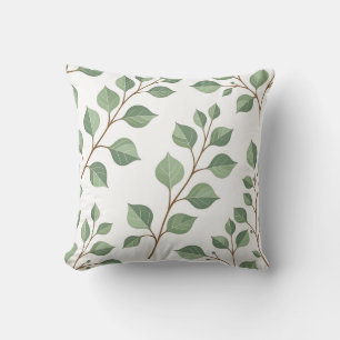 Sage Green Leafy Branches Botanical Watercolor  Cushion