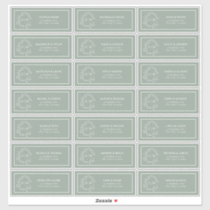 Sage Green Leafy Crest Monogram Guest Address