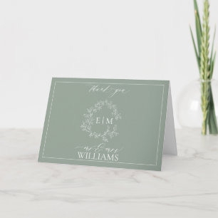 Sage Green Leafy Crest Monogram Photo Thank You Ca Card