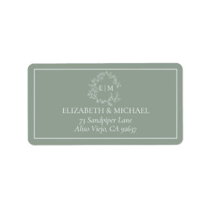 Sage Green Leafy Crest Monogram Wedding Address La Label