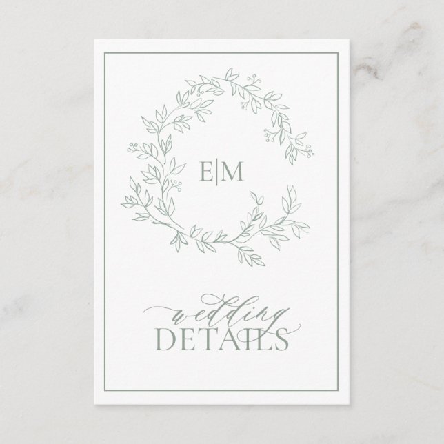 Sage Green Leafy Crest Monogram Wedding Enclosure  (Front)