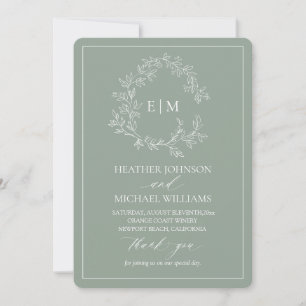 Sage Green Leafy Crest Monogram Wedding Program Invitation