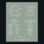 Sage Green Leafy Crest Monogram Wedding Program Poster<br><div class="desc">We're loving this trendy, modern sage green a formal wedding ceremony program Poster! Simple, elegant, and oh-so-pretty, it features a hand drawn leafy wreath encircling a modern wedding monogram. It is personalised in elegant typography, and accented with hand-lettered calligraphy. Finally, it is trimmed in a delicate frame. features all the...</div>