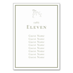 Sage Green Leaves and Berries Table Seating Chart  Table Number
