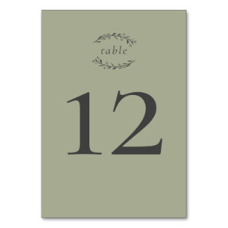 Sage Green Leaves and Berries Wedding Table Number