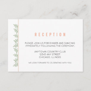 Sage Green Leaves Coral Border Reception Enclosure Card