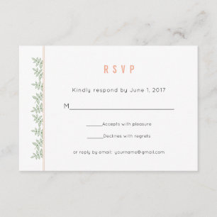 Sage Green Leaves Coral Border Wedding RSVP