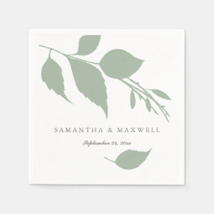 Sage Green Leaves Custom Cocktail Napkins