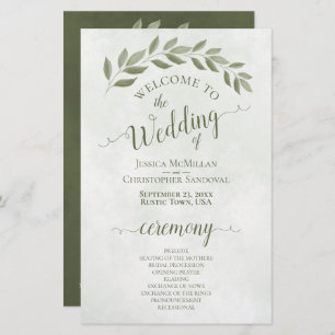 Sage Green Leaves Elegant Budget Wedding Program
