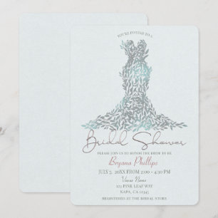Sage Green Leaves Glam Dress Modern Bridal Shower Invitation