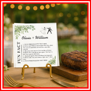 Sage Green Leaves Greenery Fun Fact Wedding Napkin