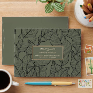 Sage Green Leaves Line Art Elegant Envelope