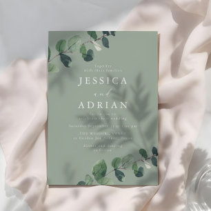 Sage & Green Leaves Modern Wedding Invitation