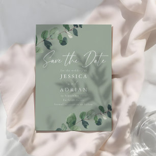 Sage & Green Leaves Modern Wedding Save The Date