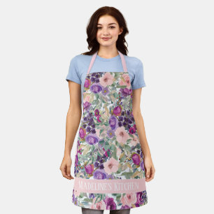 Sage Green Leaves Purple Pink Flowers Kitchen Apron