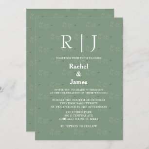 Sage Green Leaves QR Code Monograms Cool Wedding Invitation