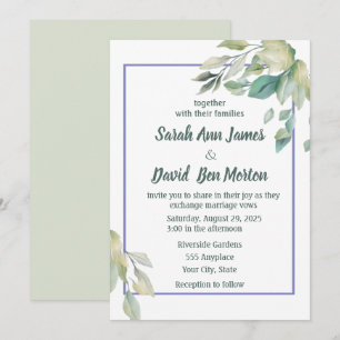 Sage Green Leaves Simple Greenery Wedding Invitation