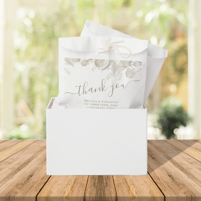 Sage Green Leaves Wedding Favour Treat Favour Bags (Wedding favor bag with elegant greenery and foliage.)