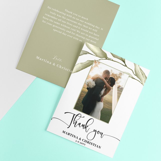 Sage Green Leaves Wedding Thank you card (Creator Uploaded)