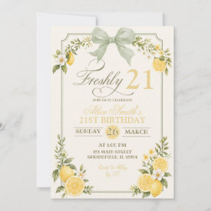 Sage Green Lemon Freshly 21 Birthday Invitation
