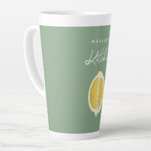 Sage Green & Lemon Script Cooking Custom Name Latte Mug