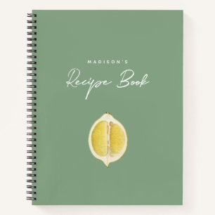 Sage Green & Lemon Script Cooking Kitchen Recipe  Notebook